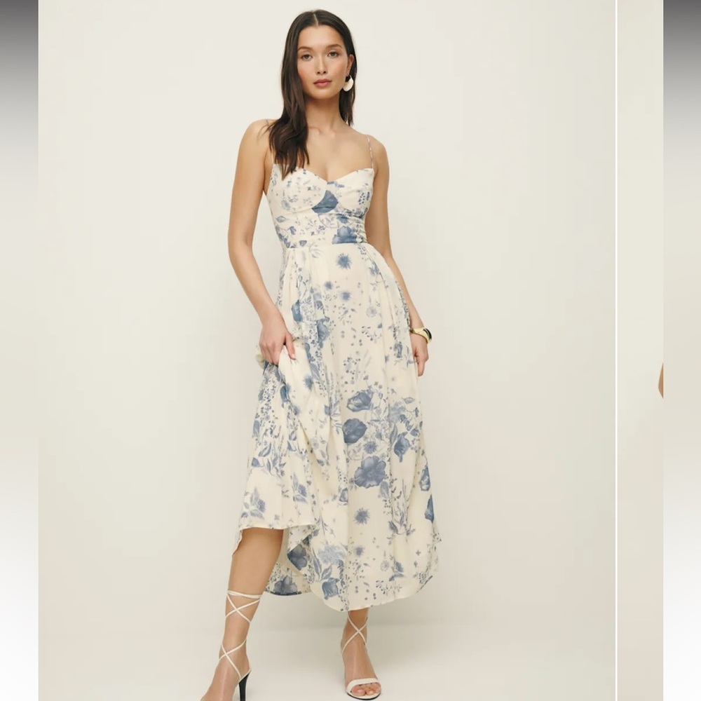 Reformation Jaelyn Dress Floral Blue and White Dress